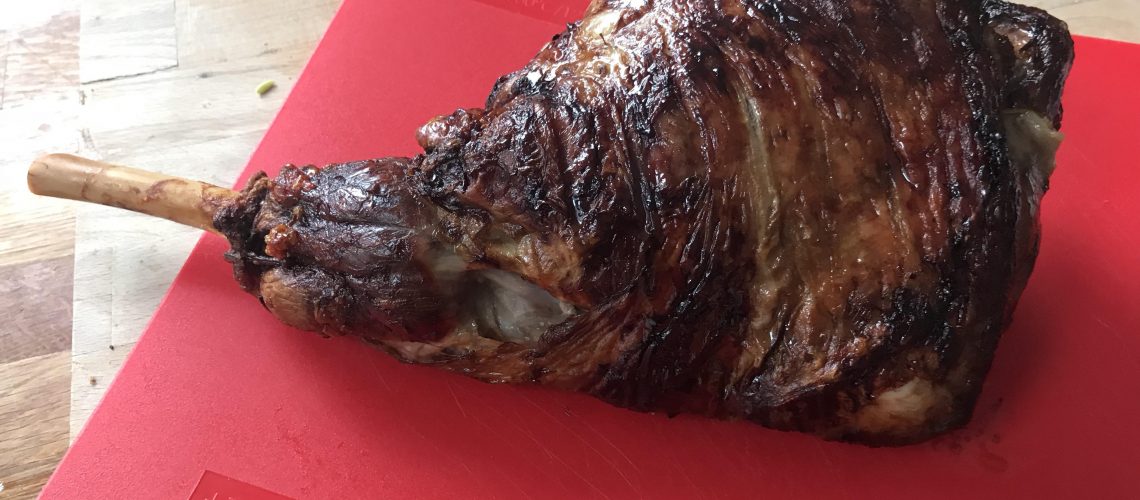 Barbecued leg of lamb with garlic & rosemary